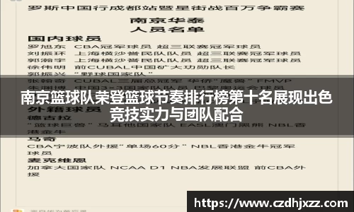 南京篮球队荣登篮球节奏排行榜第十名展现出色竞技实力与团队配合